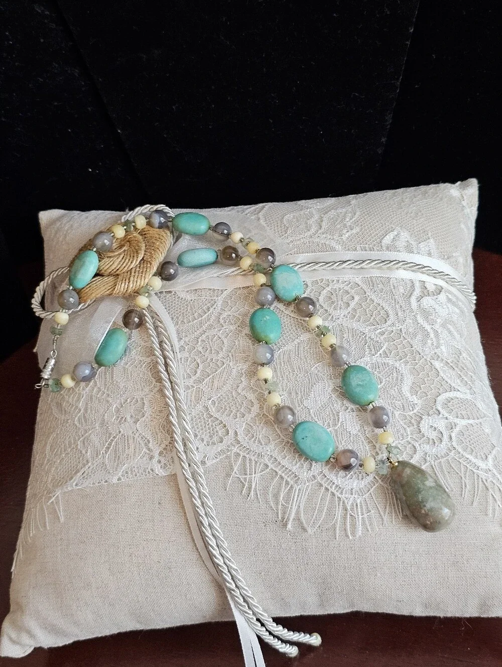 Artisan Natural Turquoise Mixed Gemstone Beaded Drop Necklace